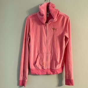 Cute Victoria's Secret PINK Zip-Up Hoodie Jacket Sz M Velvet Sequins Love Pink